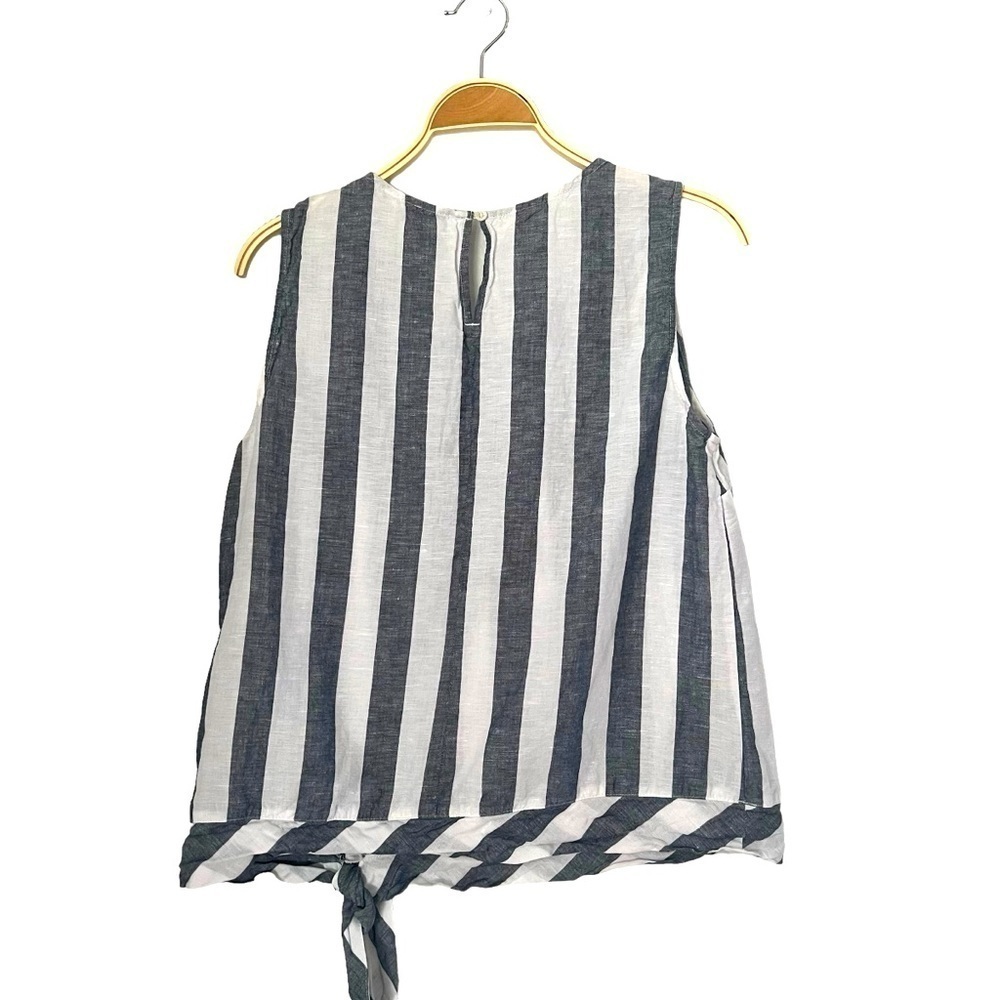 J. Crew Factory  Navy Blue White Striped Tie Hem Linen Blend Tank Top Sz 12 - Picture 2 of 7